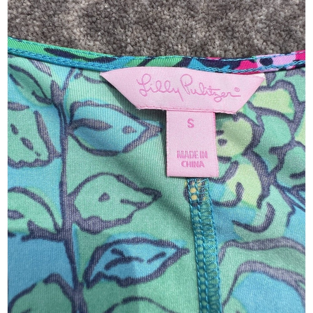 Lilly Pulitzer Jade Dress Shake Your Tail Feathers Blue/Green V-Neck Size Small - Picture 7 of 11
